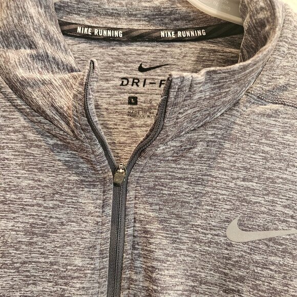 Nike Classic grey quarter zip running dri fit Long sleeve thumb holes Gym L - Picture 3 of 6